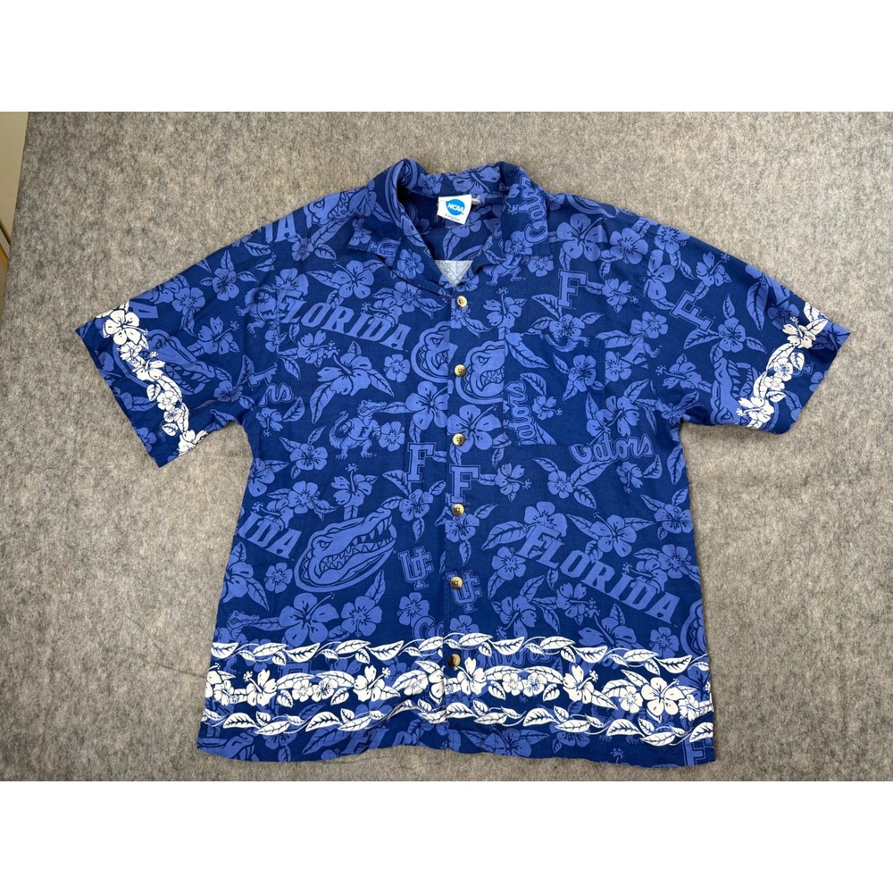 NCAA Florida Gators Shirt Mens L Blue Cotton Hawaiian Camp Tropical VF Imagewear
